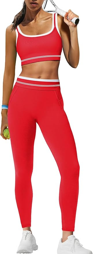 Panadila Womens Yoga Set 2 Piece Outfits Striped Workout Set Gym Matching Sports Bra and High Wai... | Amazon (US)