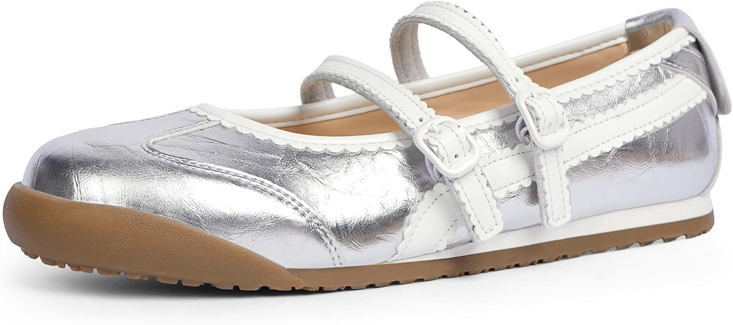 Mary Jane Sneakers Two Strap Rounded Toe Ballet Flats for Women | Amazon (US)