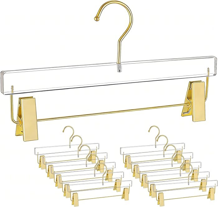 Besser 10 Pack Gold Acrylic Hangers,Clear Hanger with Gold Hook,Luxurious Skirt Pants Hangers Cli... | Amazon (US)