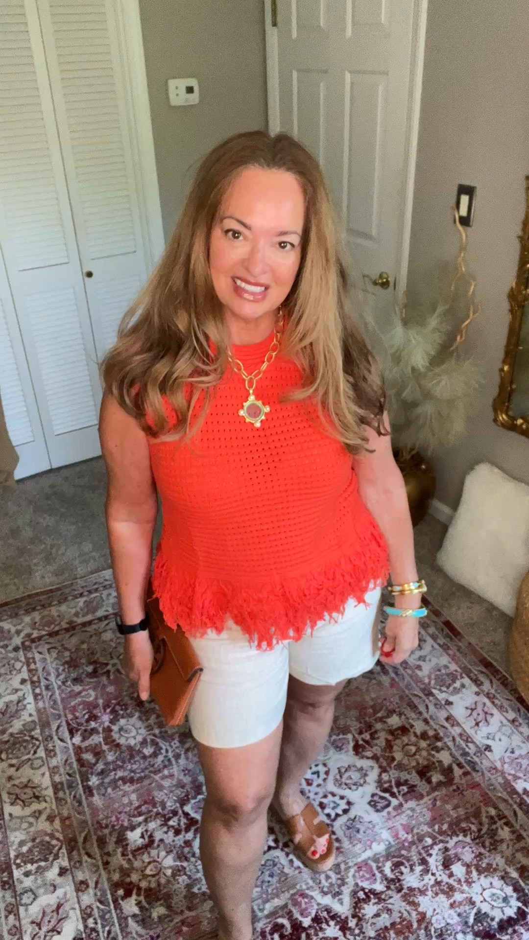 Two fabulous summer pieces you need now. This viral fringe crochet top is now 
Available in tangerine! It looks great with Navy! ( style tip ).
Designer inspired wedge sandals that will absolutely match everything! Bonus..
They are comfortable and give you a little boost in height without sacrificing comfort.

#LTKootd #LTKSeasonal #LTKOver40