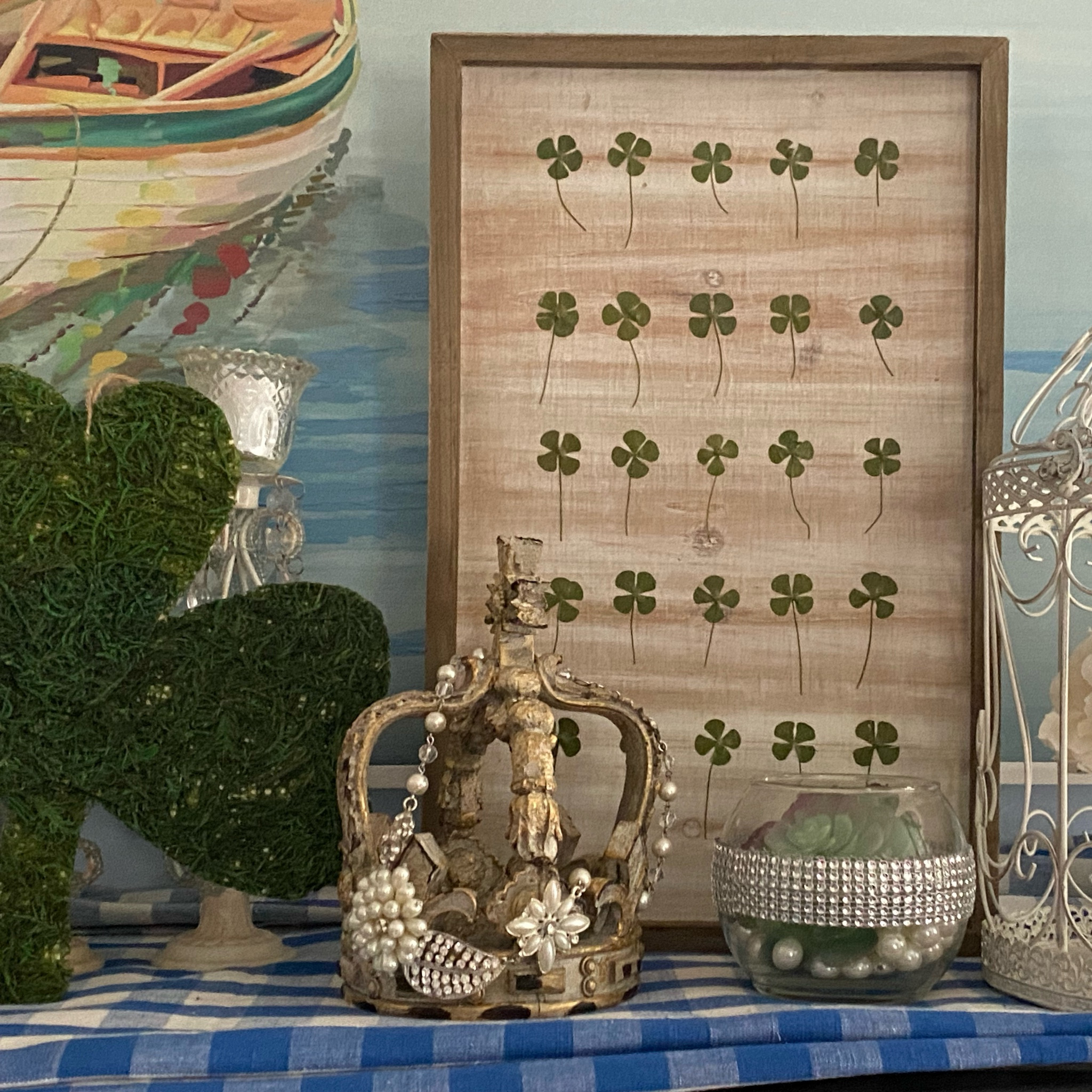St. Patrick’s Day decor. 

Real Natural Dried Leaves Pressed Dried Shamrock Four-Leaf Dried Leaves with Tweezer for Irish Festival Themed DIY Resin Crafts Decorations 

AGD St Patrick's Day Decor - Green Moss Shamrock Kiss Me I'm Irish Wreath

Kensington Hill Antique White Wash 6 3/4" High Crown Sculpture

#LTKhome #LTKstyletip #LTKfindsunder50