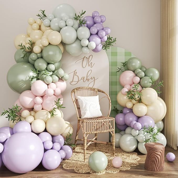 Dusty Green Purple Pastel Pink Balloon Arch Garland Kit 124Pcs Double Stuffed Light Green Sage Gr... | Amazon (US)