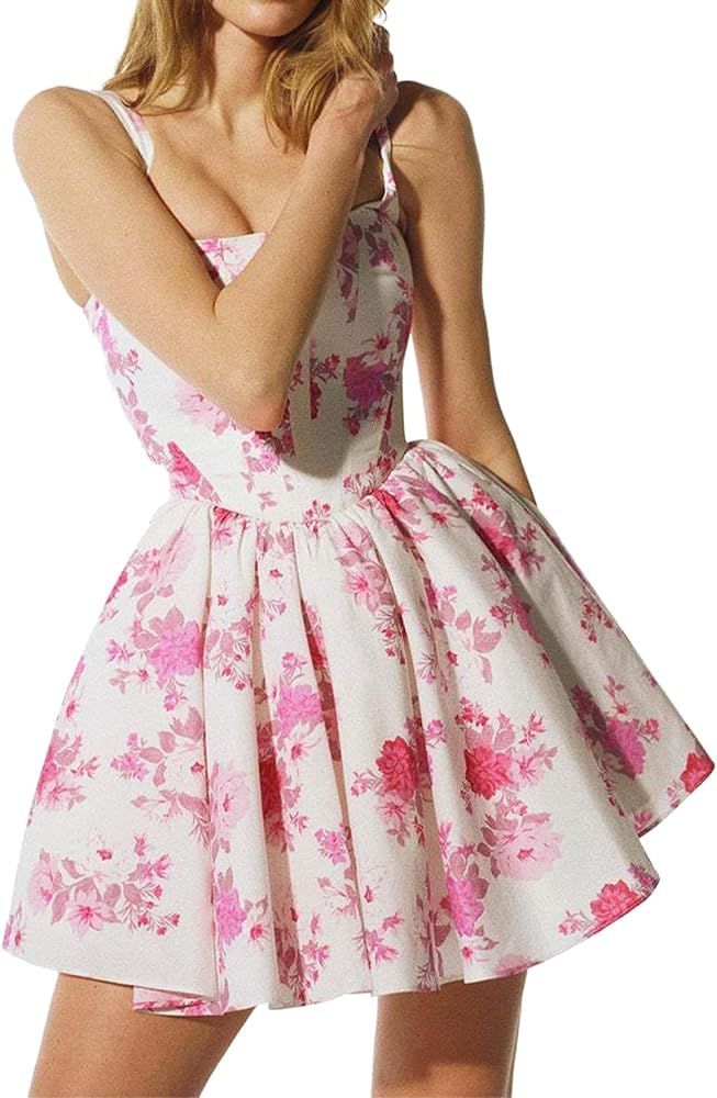 Jardinvue Women's Floral Dress Printed Corset Dress Fairy Dress Slip Sundress Elegant Pleated Dre... | Amazon (US)