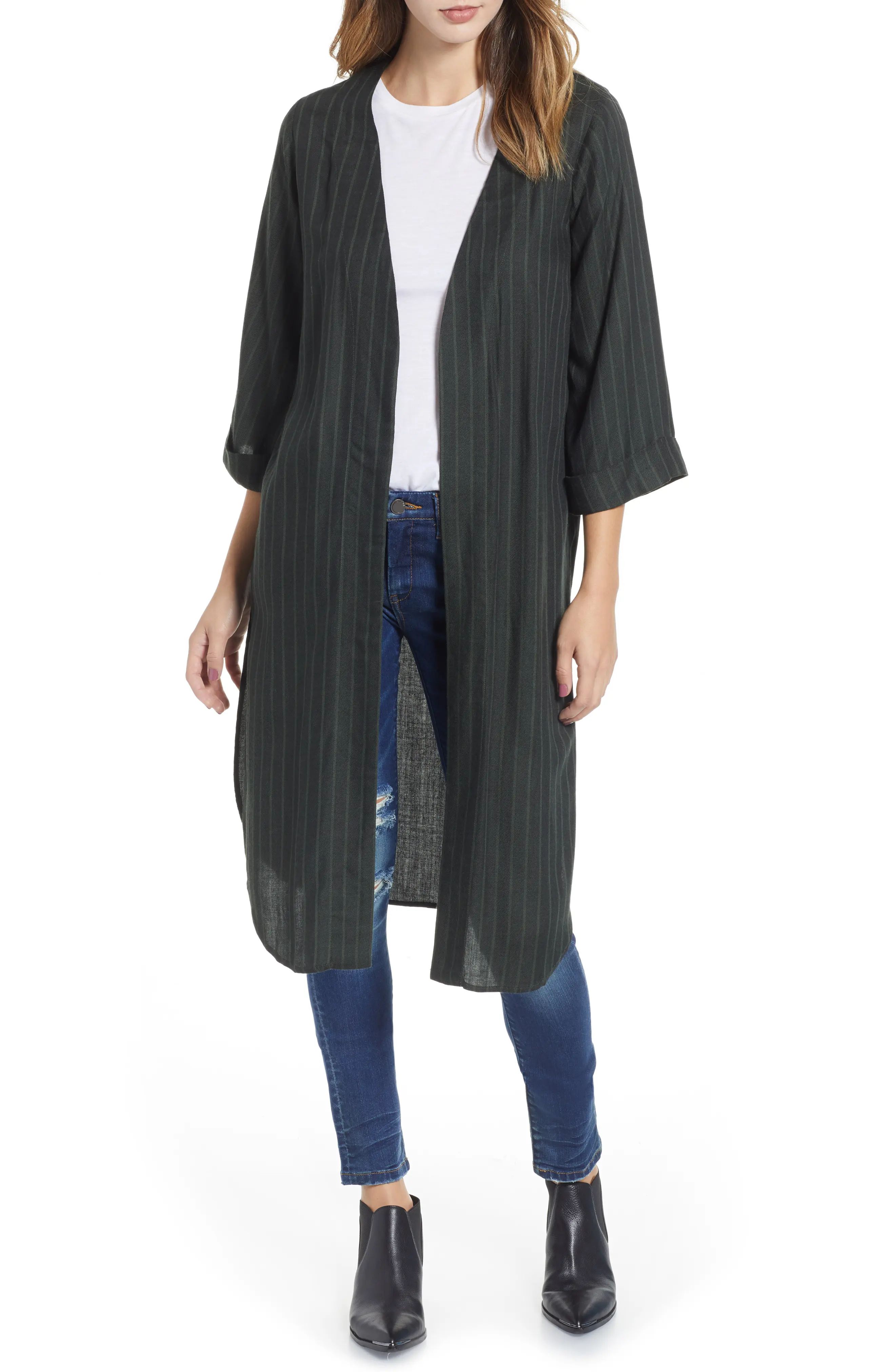 Women's Socialite Shadow Stripe Duster Jacket, Size X-Small - Green | Nordstrom