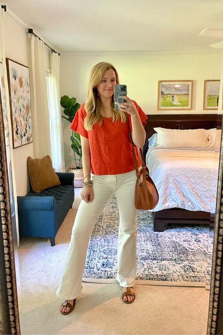 Weekend brunch outfit 

Flowy top has flutter sleeves and buttons in the back. Lightweight for all summer long. On sale rn!

Flared high waisted jeans are super comfortable. I got my normal size bug size down for a tighter fit.



#LTKsalealert