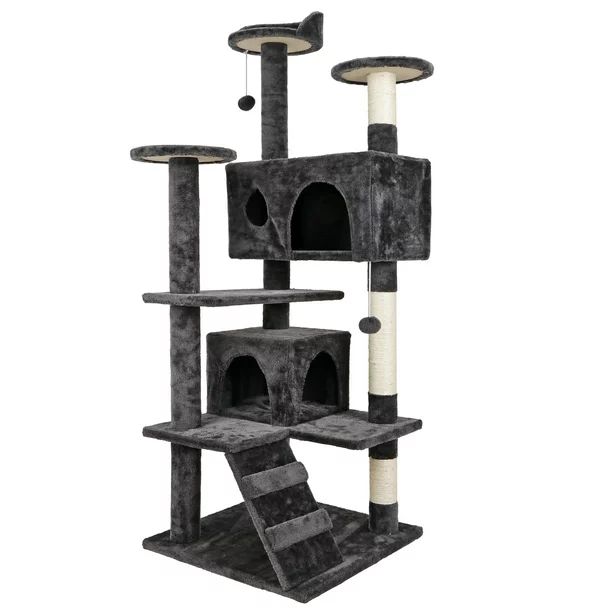 Zenstyle 53-in Cat Tree & Condo Scratching Post Tower, Dark Gray - Walmart.com | Walmart (US)