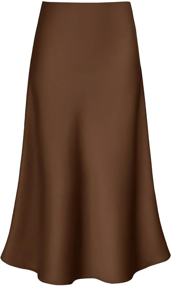 2026 Women's Satin Midi Skirt Elastic High Waisted A Line Spring Summer Flowy Silk Long Skirts fo... | Amazon (US)
