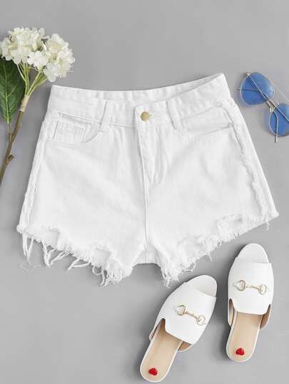 Frayed Hem Denim Shorts | SHEIN