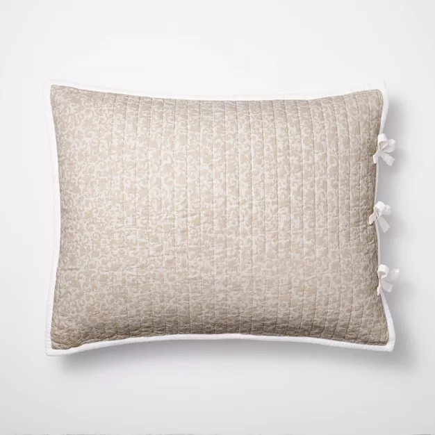 Decorative Border Cotton Slub Quilt Sham Neutral Floral - Threshold™ designed with Studio McGee | Target