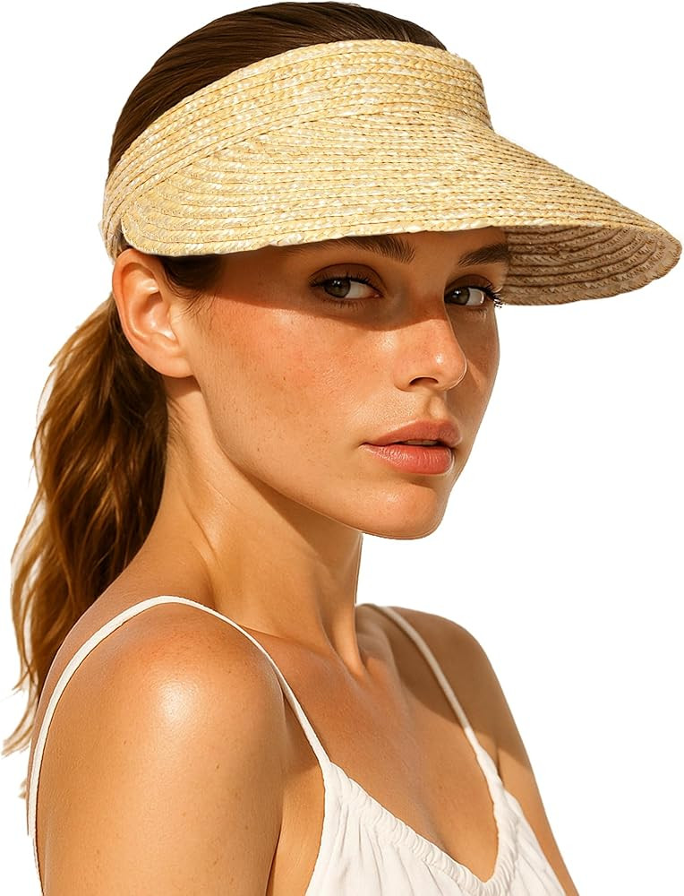 FURTALK Womens Straw Sun Visor Hats Wide Brim UV Protection Summer Beach Hat Roll Up Ponytail Tra... | Amazon (US)