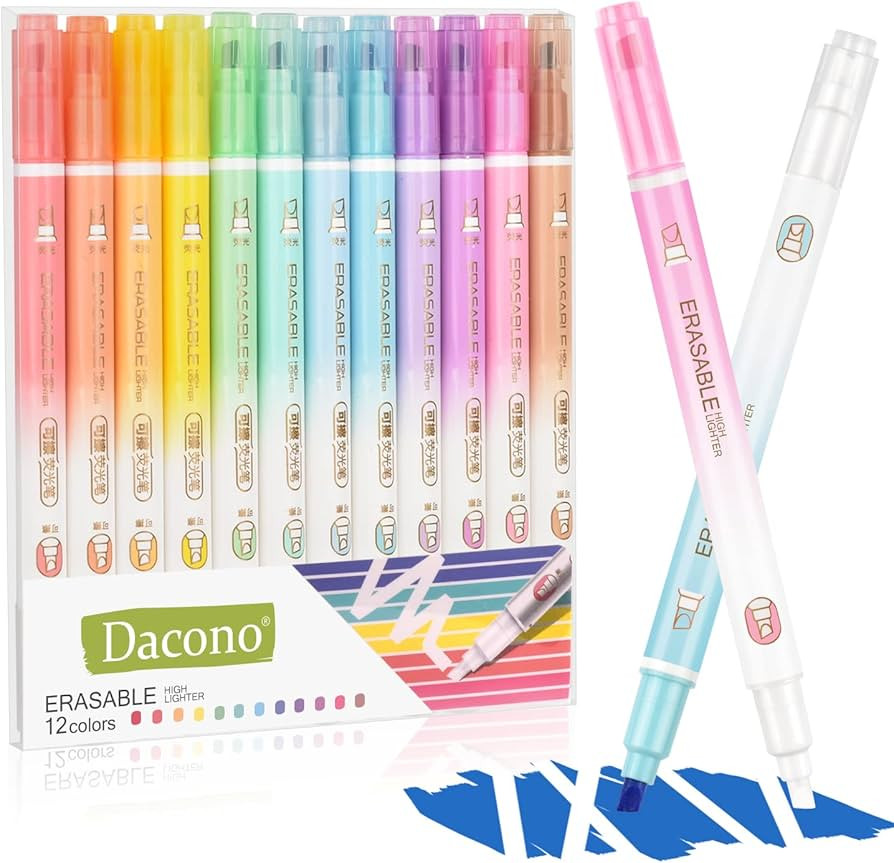 Erasable Highlighters, 12 Pcs Bible Highlighters No Bleed Through, Chisel Tip Assorted Colors Hig... | Amazon (US)
