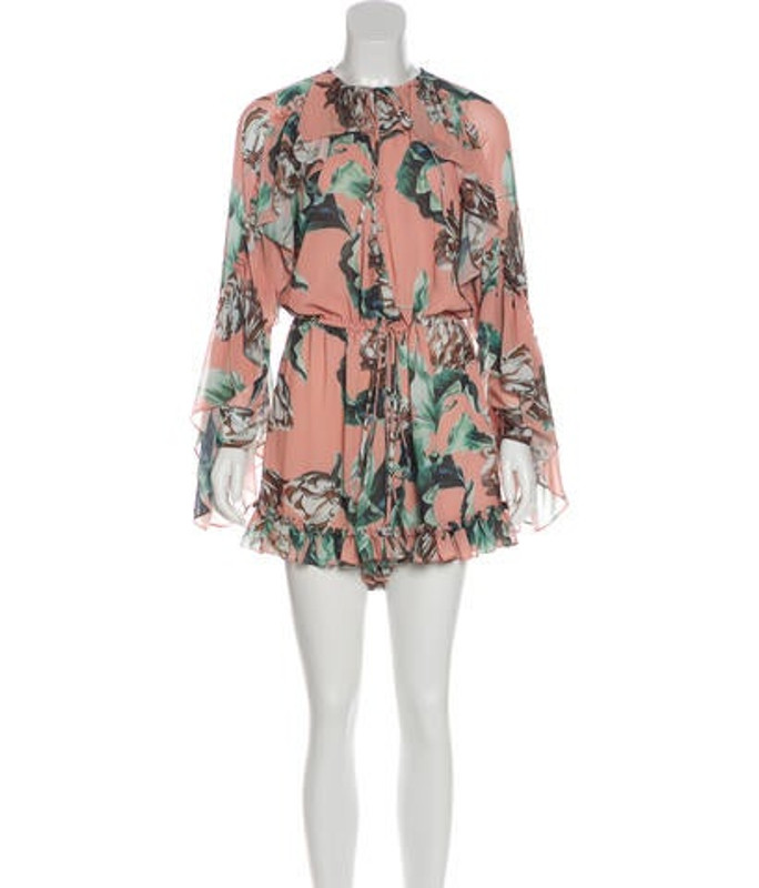 PatBO Floral Print Long Sleeve Romper Green PatBO Floral Print Long Sleeve Romper | The RealReal