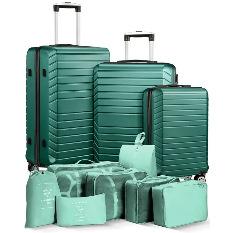 3 Piece Luggage Sets 20/24/28 inch Travel Suitcase Set with 7PCS Organizer Bags, Green | Walmart (US)