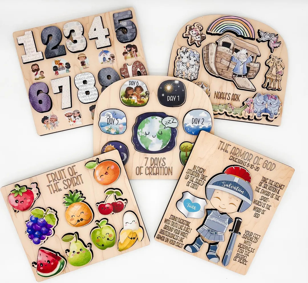 Bible Set of 5 Puzzles/ Christian Gift for Kids/ Montessori Toys/ Wooden Bible Puzzles/ Education... | Etsy (US)