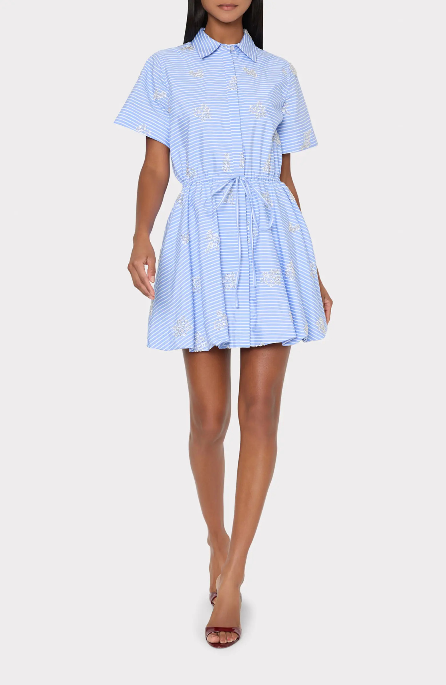 Willa Stripe Sequin Embellished Button-Up Minidress | Nordstrom