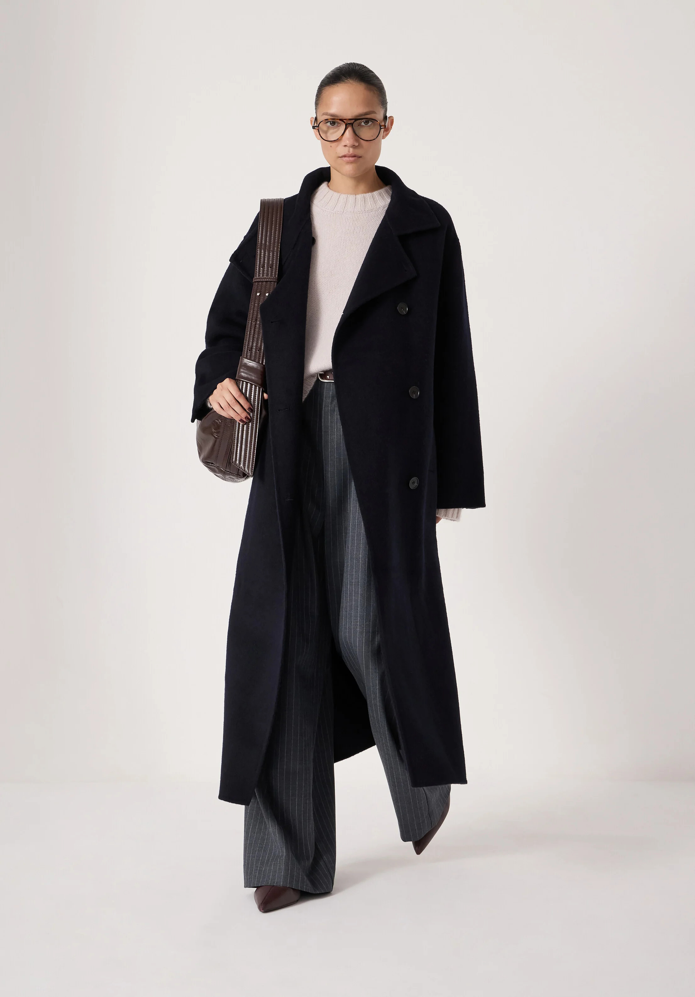 Pure Wool Double Faced Funnel Neck Belted Coat | Hush UK