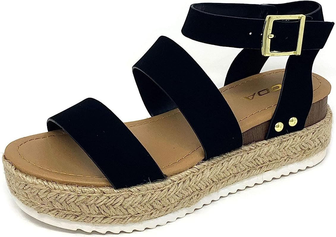 Soda Top Shoe Bryce Open Toe Buckle Ankle Strap Espadrilles Flatform Wedge Casual Sanda | Amazon (US)