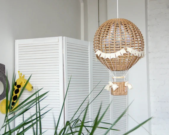 Hanging Ceiling Lamp Hot Air Balloon With Three Bulbs Wicker | Etsy | Etsy (US)