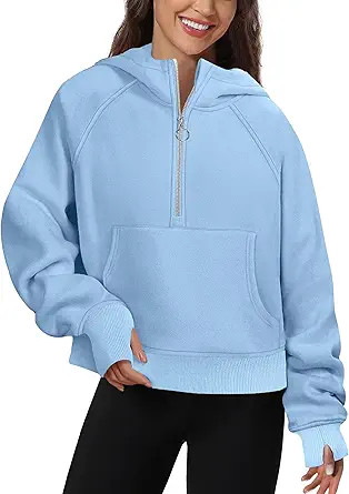 FKEEP Womens Half Zip Hoodies Quarter Zipper Up Cropped Sweatshirt Long Sleeve Athletic Pullover ... | Amazon (US)