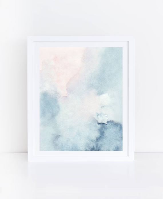 Printable Abstract Art, Watercolor Wall Art, Sky Print, Blue Watercolor Print, Blue Pink Abstract... | Etsy (US)