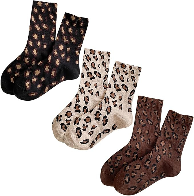 Women's Leopard Socks - Leopard Print Crew Socks, Novelty Funny Cotton Cheetah Print & Animal Pri... | Amazon (US)