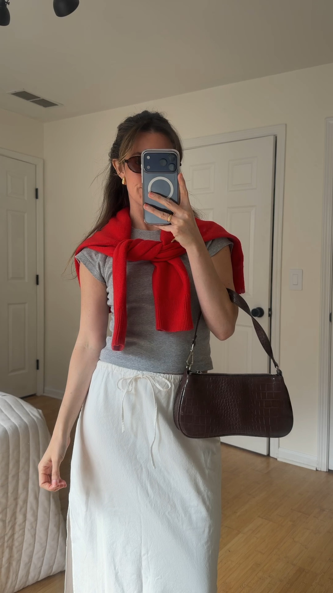 @gap linen blend midi skirt 
Jo @tkees sandals 
Uniqlo mini tee 
Jw pei Eva shoulder bag croc style  

#LTKSaleAlert #LTKmomlife #LTKootd