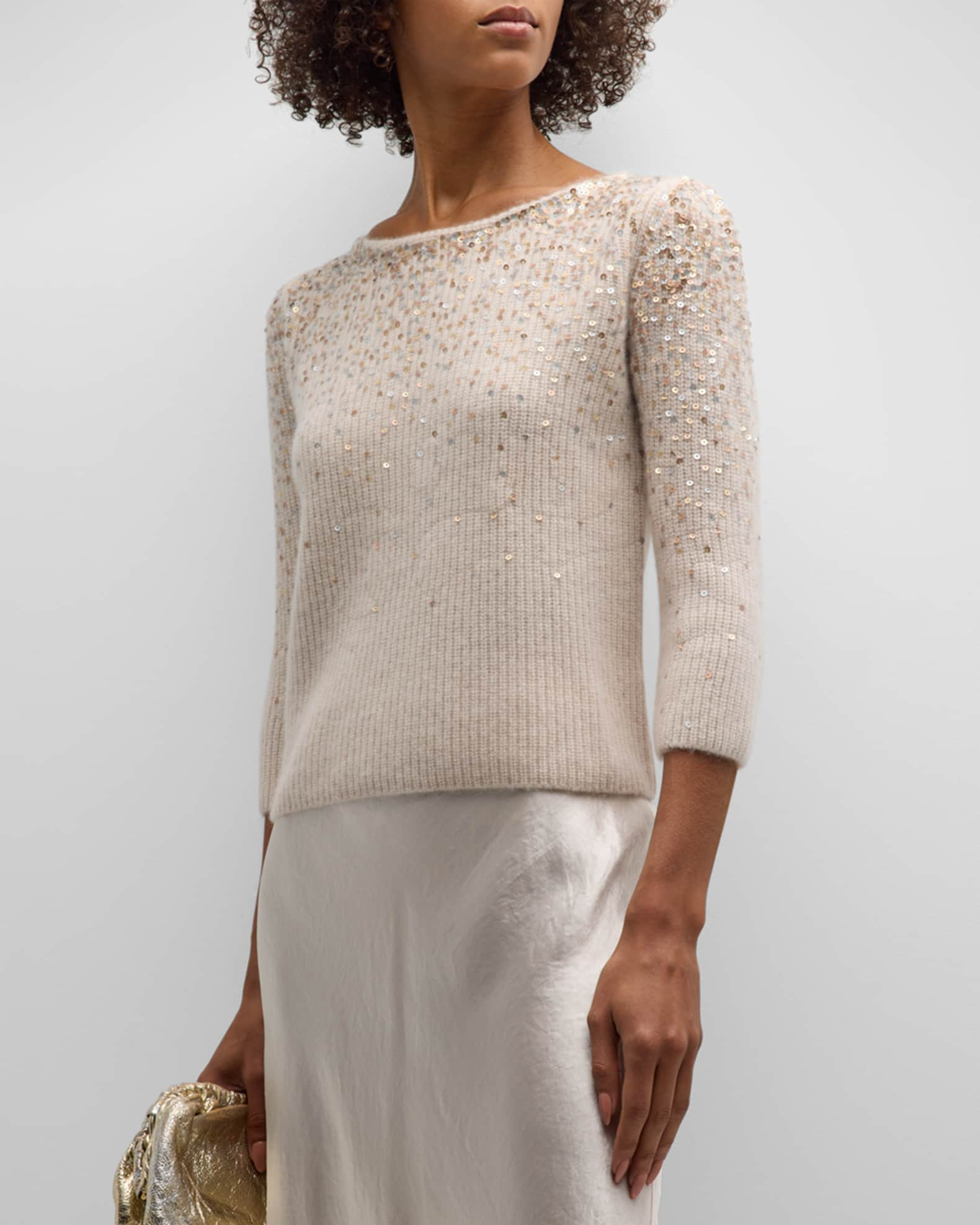 Neiman Marcus Cashmere Collection Cashmere Sweater with Ombre Sequins | Neiman Marcus