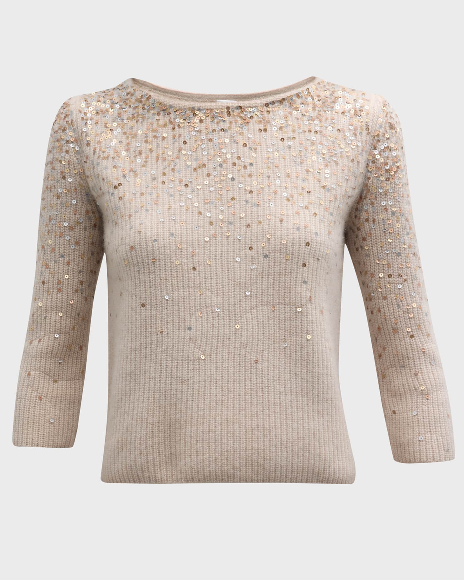 Neiman Marcus Cashmere Collection Cashmere Sweater with Ombre Sequins | Neiman Marcus