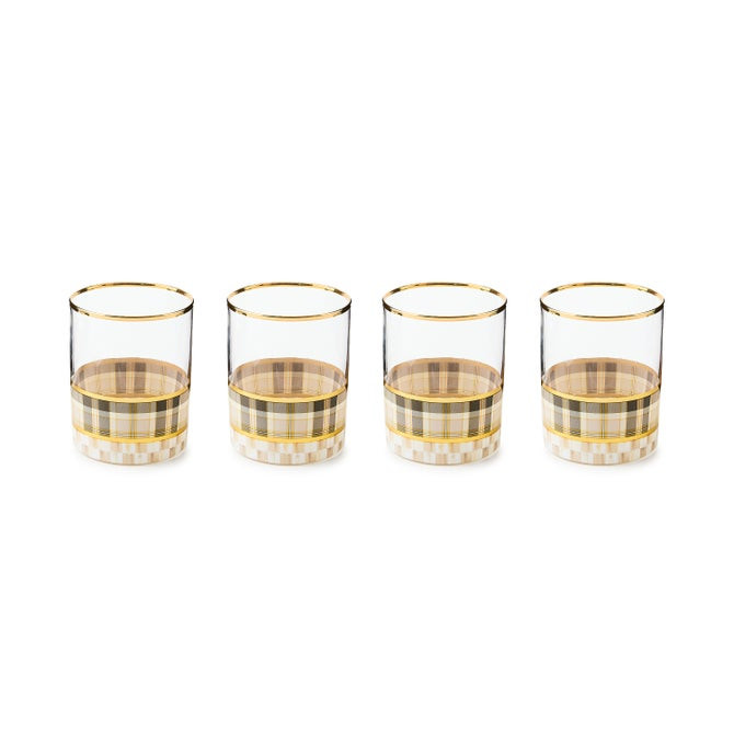 Tartan Mocha Tumbler Glass, Set of 4 | MacKenzie-Childs