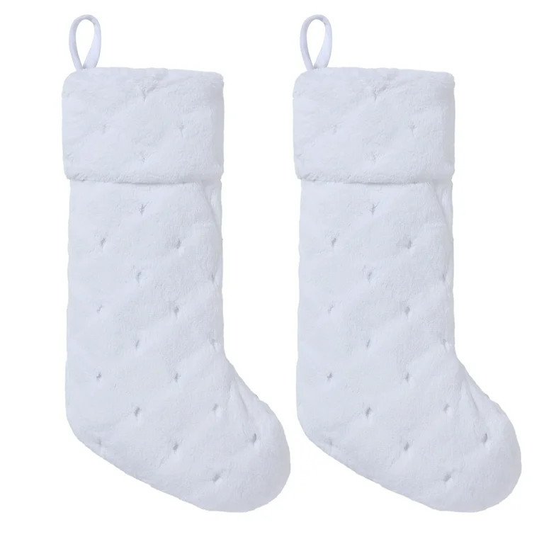 My Texas House Melissa White Faux Rabbit Fur Christmas Stockings, 20" x 10" (2 Count) | Walmart (US)