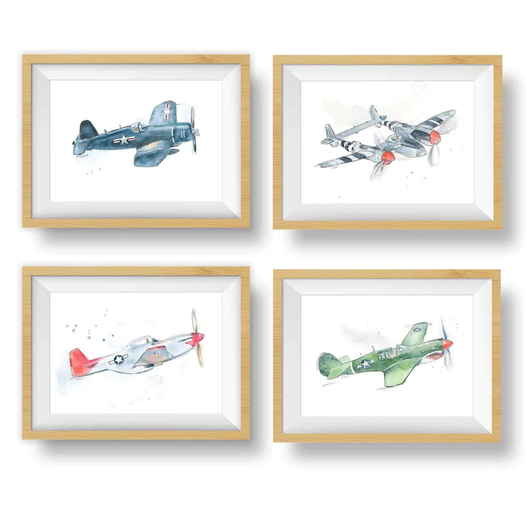 Set of 4 WWII Military Airplane Prints for Boys Room Kids - Etsy | Etsy (US)