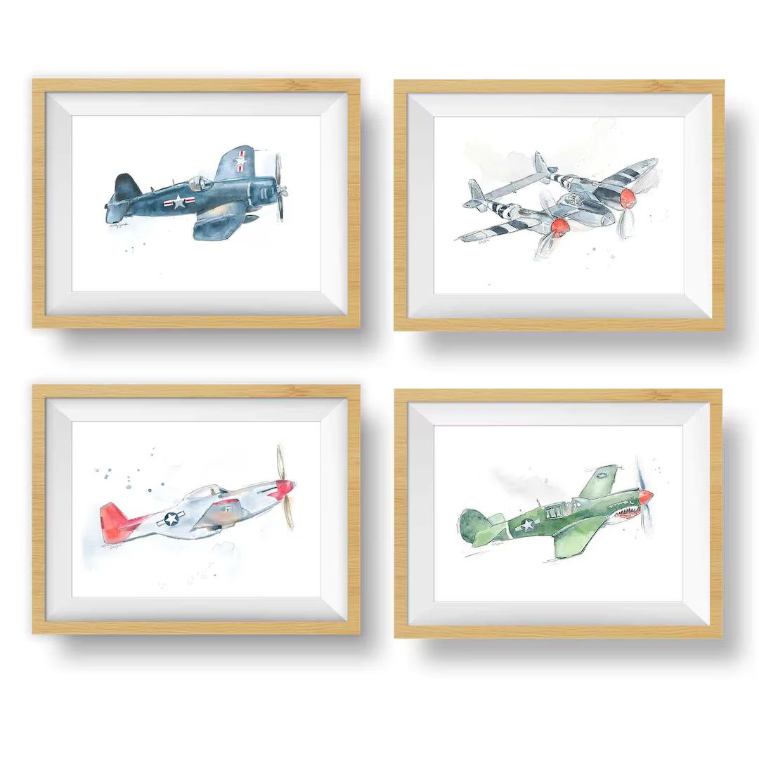 Set of 4 WWII Military Airplane Prints for Boys Room Kids - Etsy | Etsy (US)
