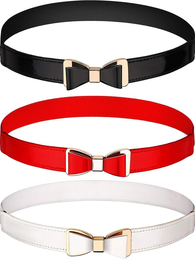 Tatuo 3 Pieces Women Skinny Waist Belt Thin Stretchy Bow Belt for Dress, 3 Colors (Set 1) | Amazon (US)
