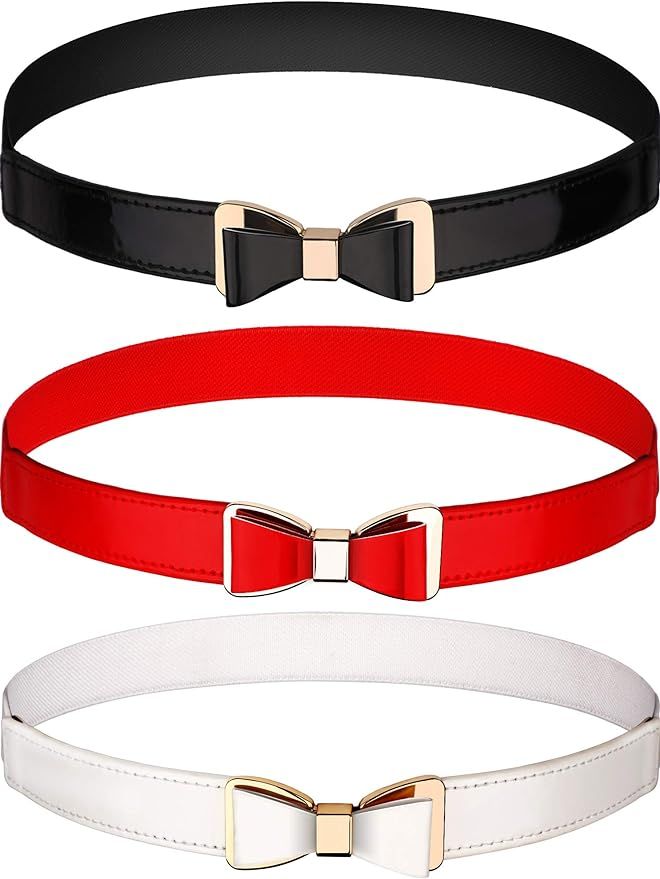 3 Pieces Women Skinny Waist Belt Thin Stretchy Bow Belt for Dress, 3 Colors (Set 1) | Amazon (US)