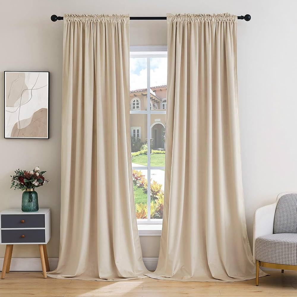 MIULEE Beige Velvet Curtains 90 inches - Luxury Blackout Curtains for Bedroom Living Room Thermal... | Amazon (CA)