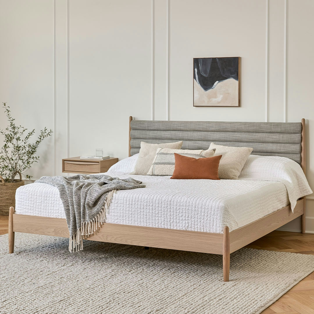 Lenia King Upholstered Bed - White Oak and Rain Cloud Gray | Article