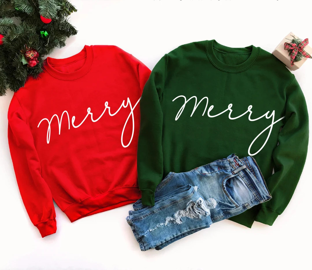 Merry Sweatshirt, Merry Christmas Shirt for Women, Christmas Crewneck Christmas Sweater | Etsy (US)