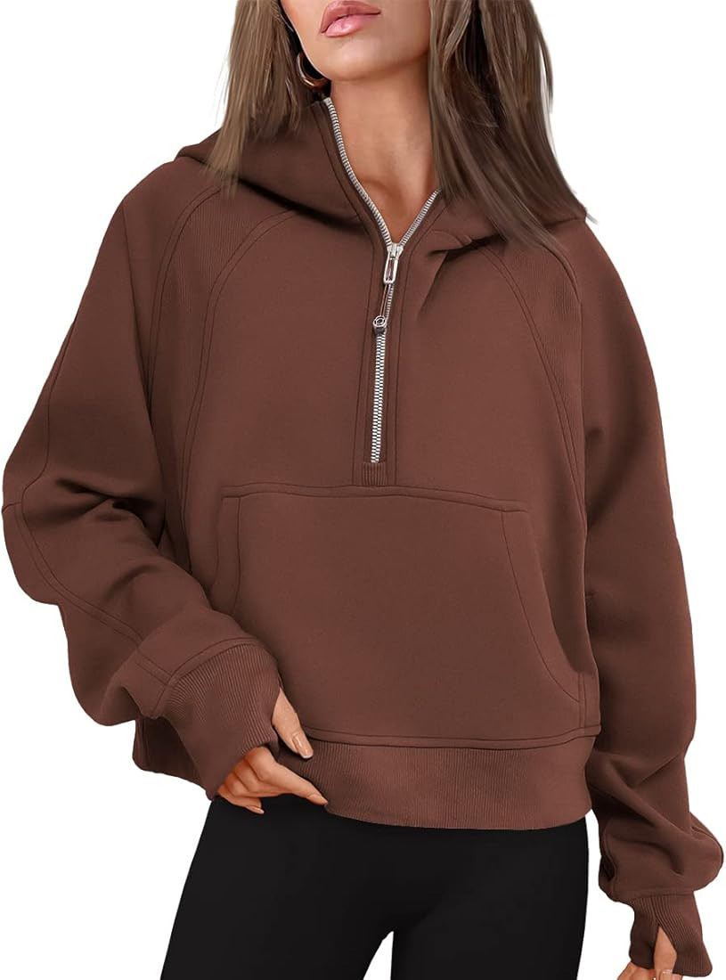 Trendy Queen Women Half Zip Cropped Hoodies Fleece Quarter Zip Up Pullover Sweatshirts Winter Clothe | Amazon (US)