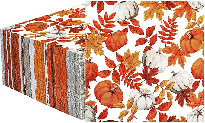120 Pieces Fall Paper Napkins Pumpkin Maple Leaves Luncheon Napkin Disposable Fall Decorative Nap... | Amazon (US)