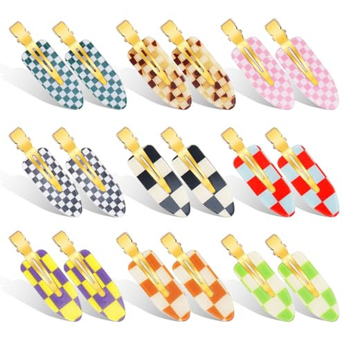 18PCS No Bend Hair Clips, Checkerboard No Crease Curl Pins, Acrylic Resin Flat Styling, Colorful Bang Seamless Duckbill Barrette for Makeup Hairstyle Accessories for Women Girls | Amazon (US)