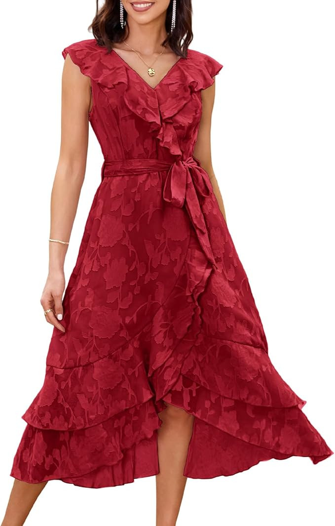 GRACE KARIN Women's Summer Bridesmaid Dresses for Wedding V Neck Ruffle Party Cocktail Dresses Ch... | Amazon (US)