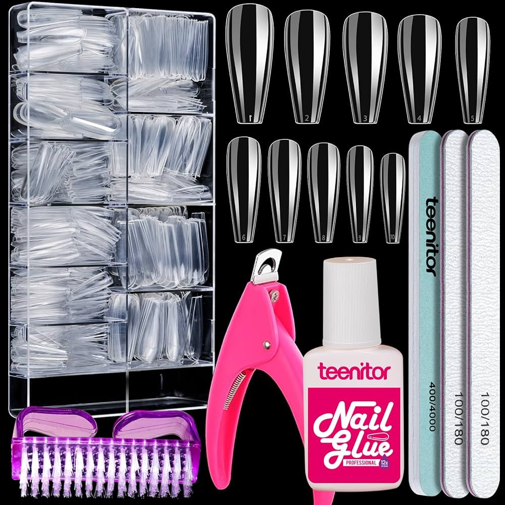 Teenitor Clear Coffin Nail Tips Set, Long Acrylic Nail Tip Full Cover Clear Press On Nails, 600pc... | Amazon (US)