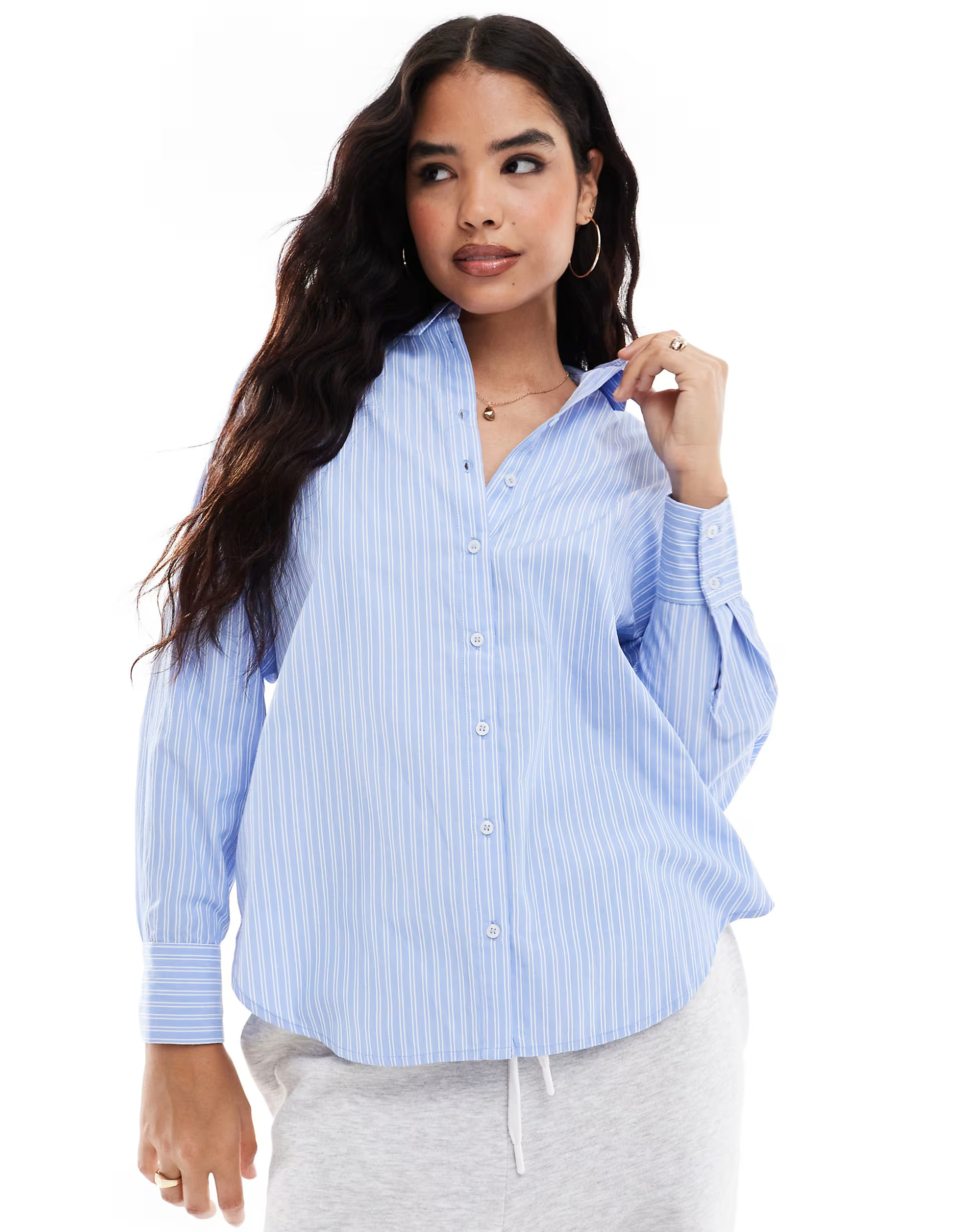Vero Moda oversized shirt in light blue and white stripe | ASOS (Global)