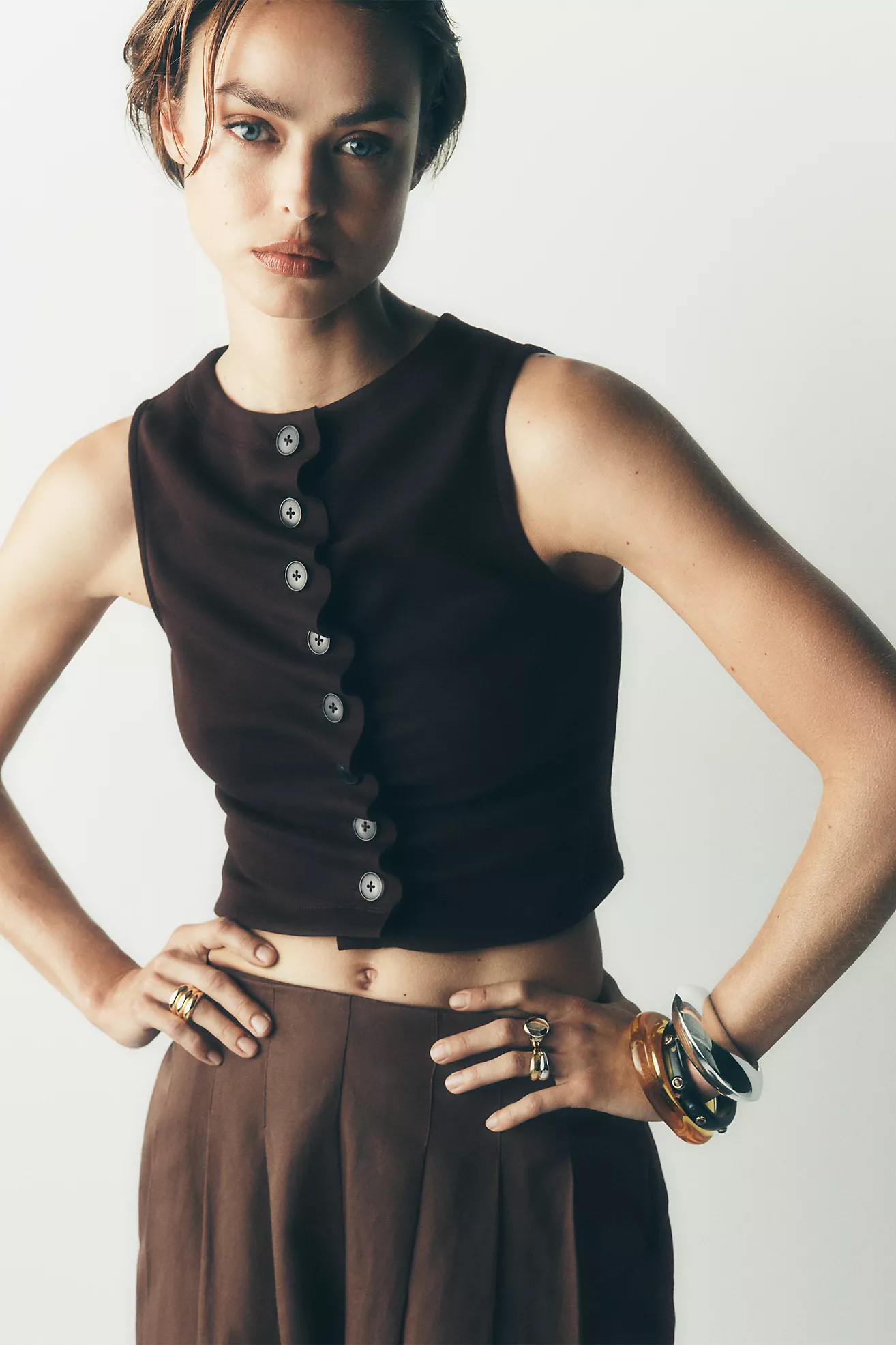 By Anthropologie Ruched Sleeveless Buttondown Top | Anthropologie (US)