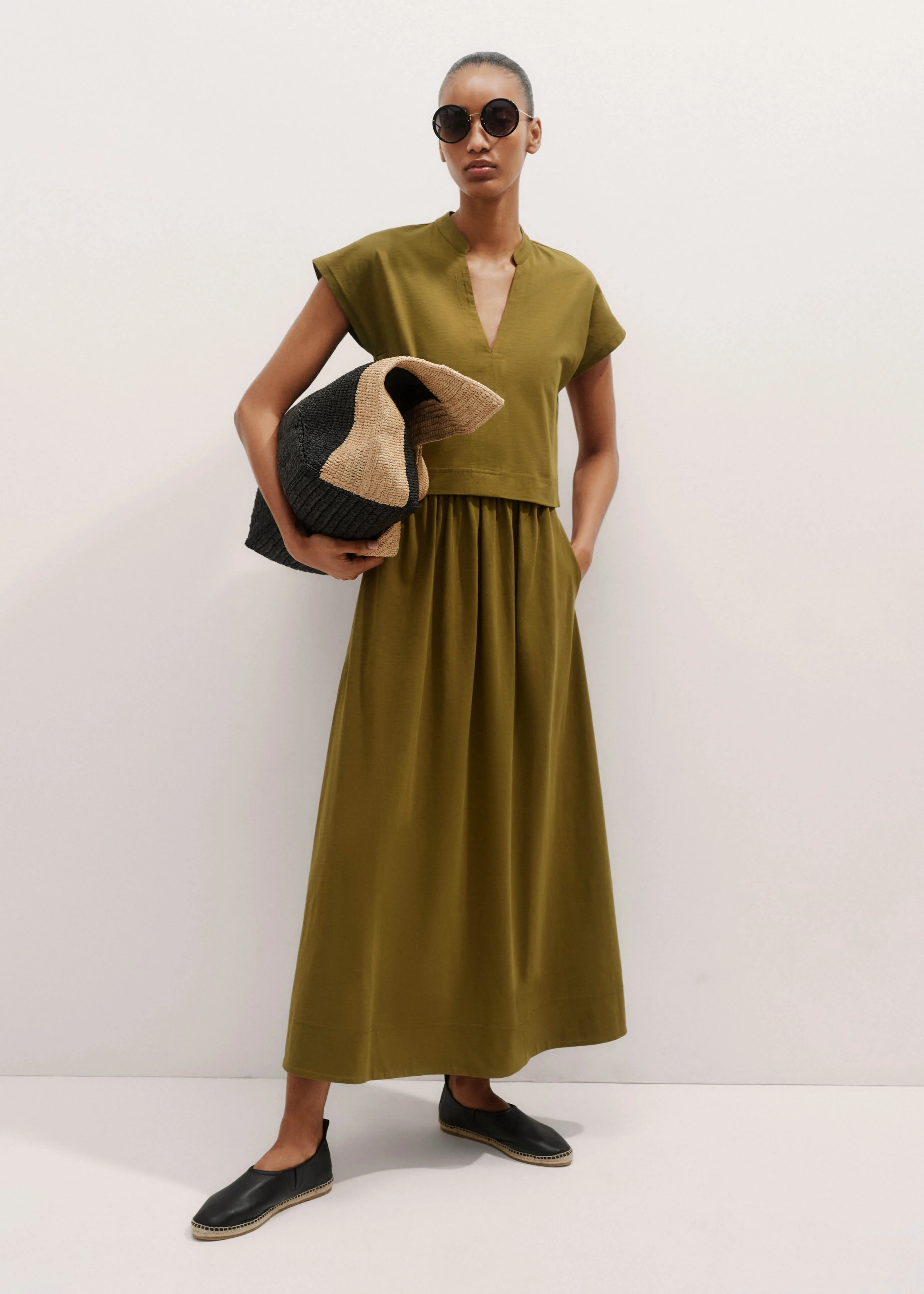 Women's Green Double Layer Slub Maxi Dress + Top | ME+EM | ME+EM Global (Excluding US)