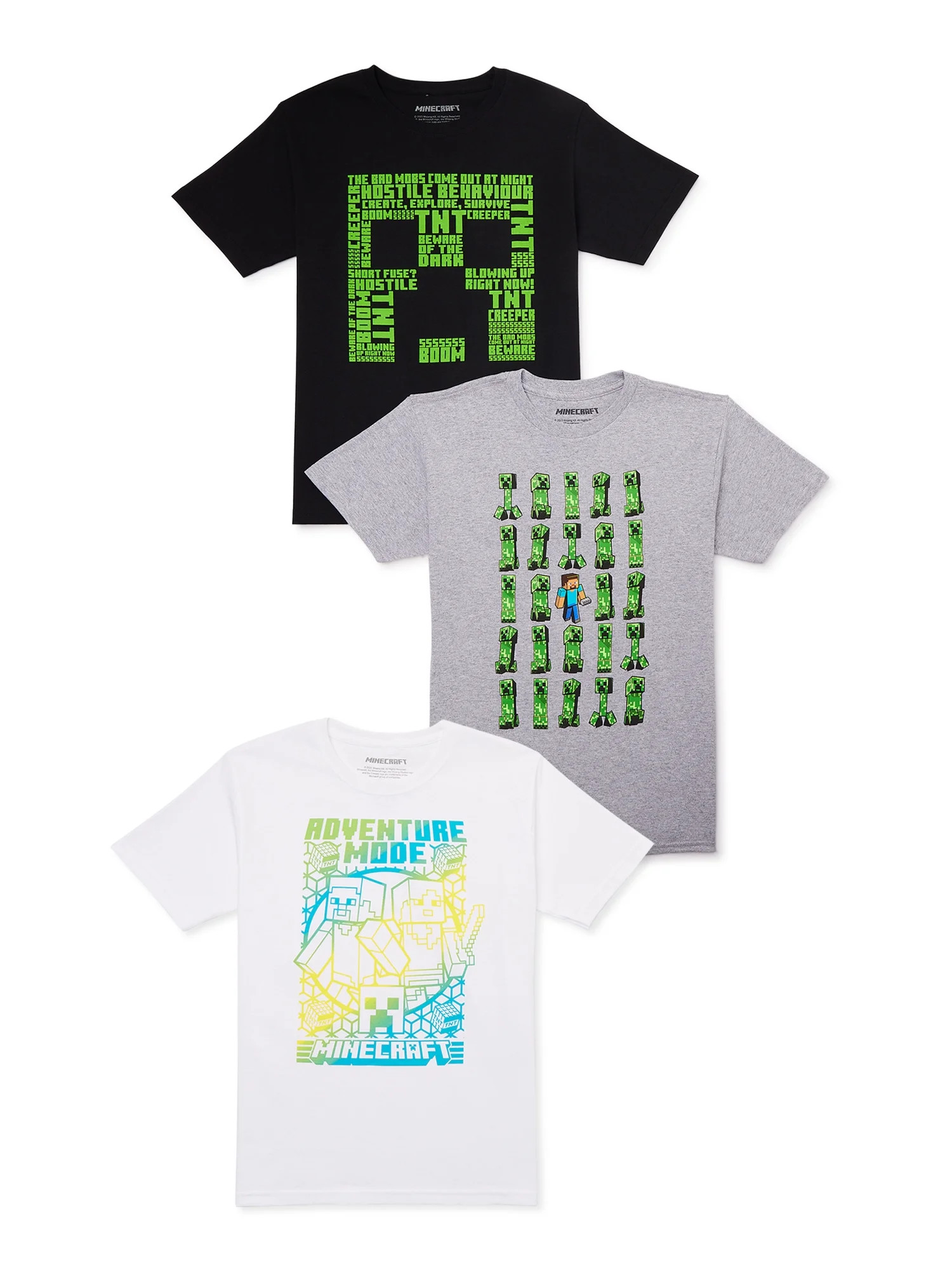 Minecraft Boys Graphic Tee with Short Sleeves, 3-Pack, Sizes XS-XL | Walmart (US)
