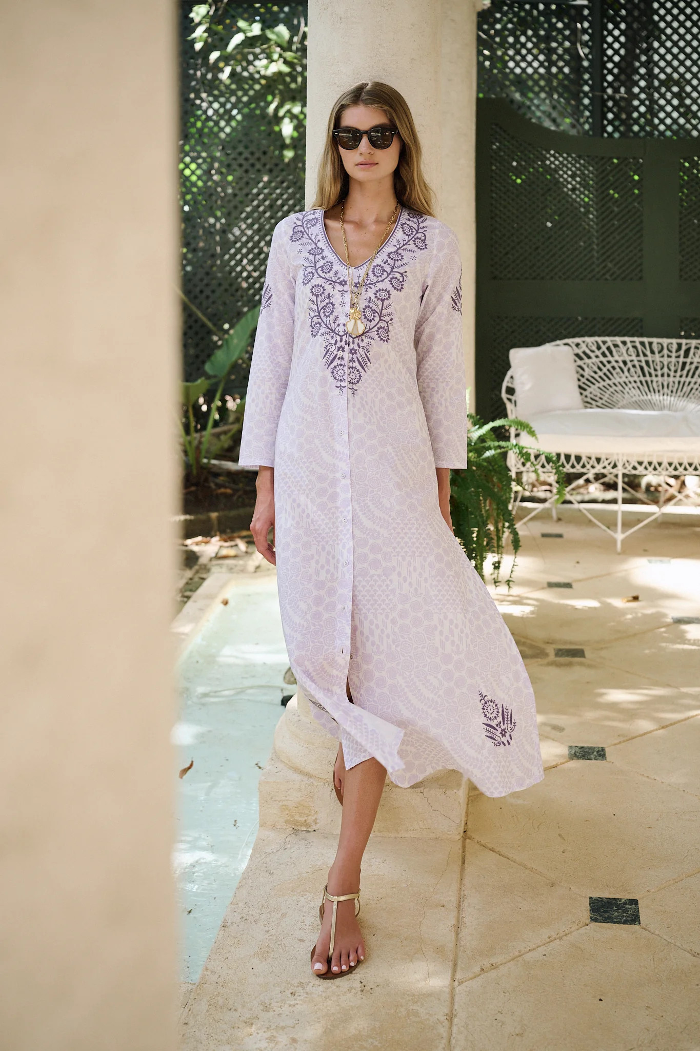 Chloe Caftan Printed - Lavender Mosaic | Julia Amory