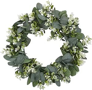 Geboor 15'' Artificial Eucalyptus Wreath with Flowers Faux Green Leaves Eucalyptus Wreath for Fro... | Amazon (US)