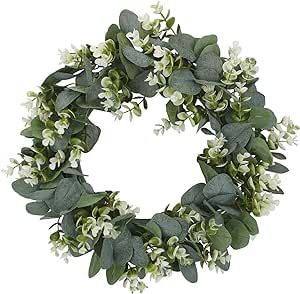 Geboor 15'' Artificial Eucalyptus Wreath with Flowers Faux Green Leaves Eucalyptus Wreath for Fro... | Amazon (US)