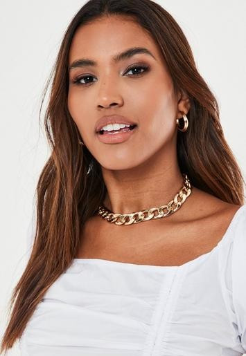 Gold Look Chunky Chain Choker | Missguided (UK & IE)